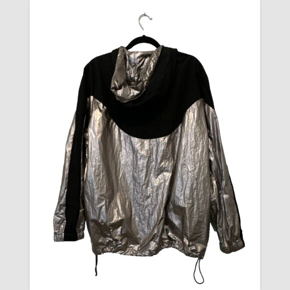 NWT Zara Shiny Silver Metallic Zip Hooded Sport Jacket Windbreaker Anorak L - Picture 3 of 7